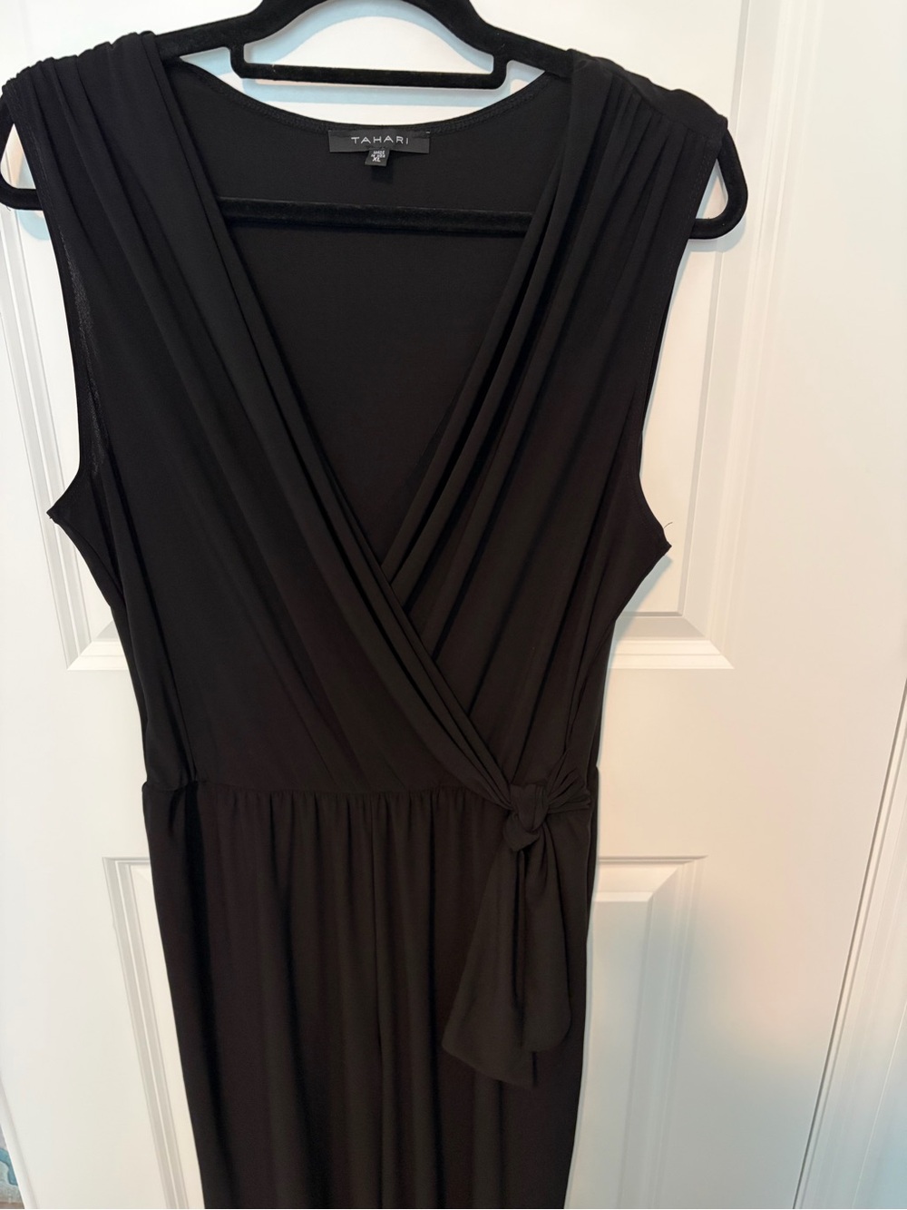 Tahari Black Sleeveless Faux Wrap Jumpsuit with Side Tie